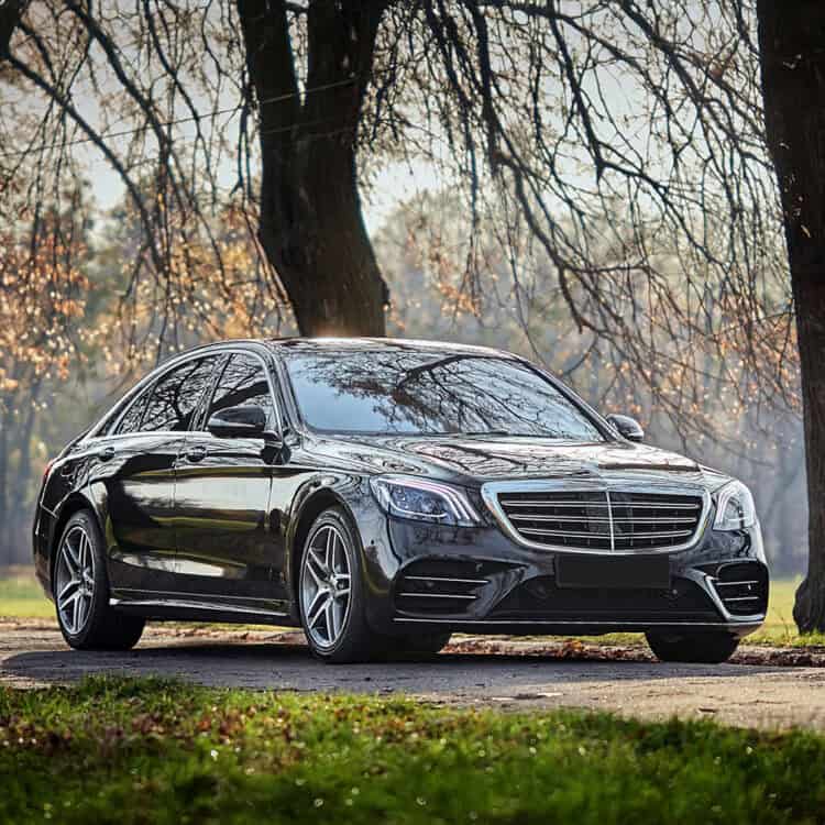 Modern car driving through the woods background,  luxury city ca